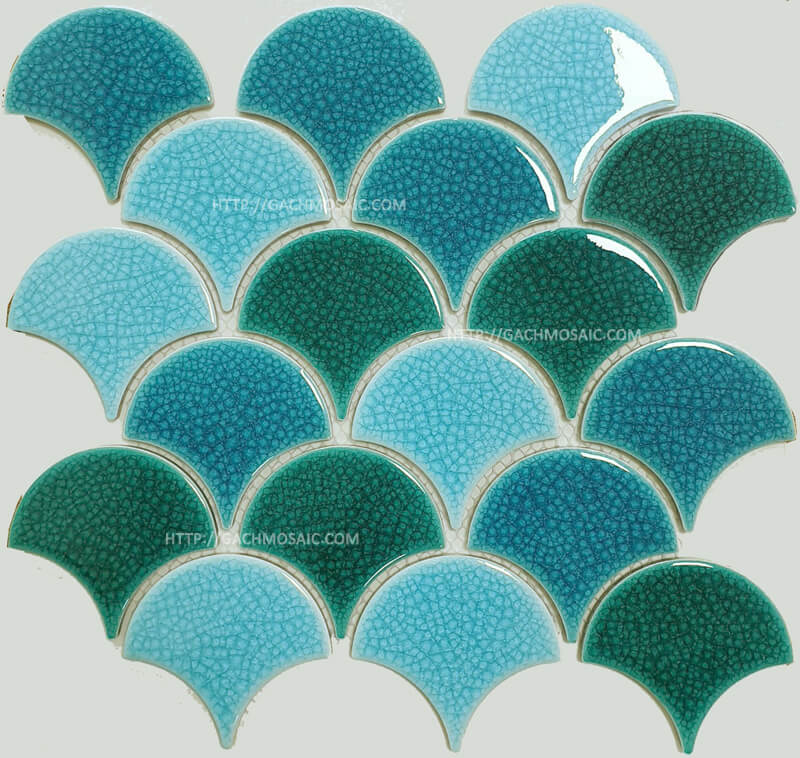 Gạch Mosaic Vảy Cá Xanh Trộn Màu